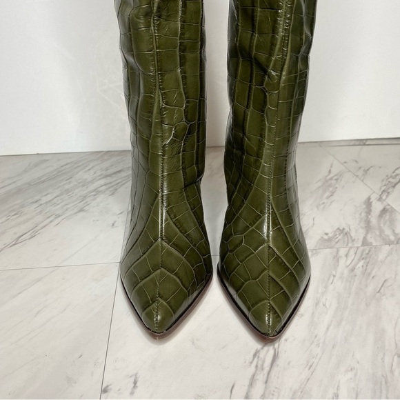 Schutz Maryana Green Crocodile Embossed Tall Block Heel Boot 5B - Picture 13 of 16